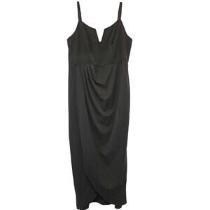 Sz 10 BLOOMCHIC Black Crepe Adjustable Spaghetti Straps Notch Bodice Tulip Dress